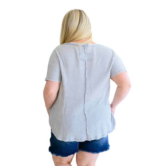 NEW ZENANA a wink and a smile waffle knit top in light grey - Picture 7 of 8